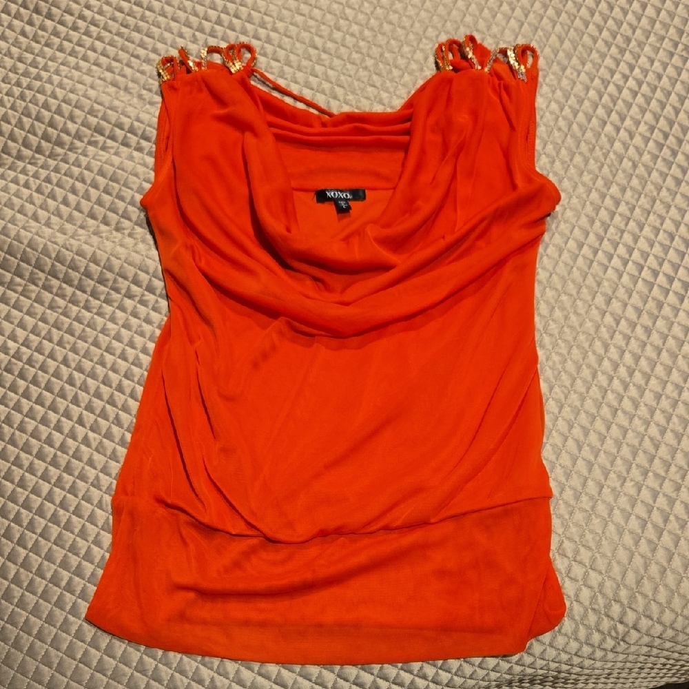 XOXO Orange Blouse with Gold Details